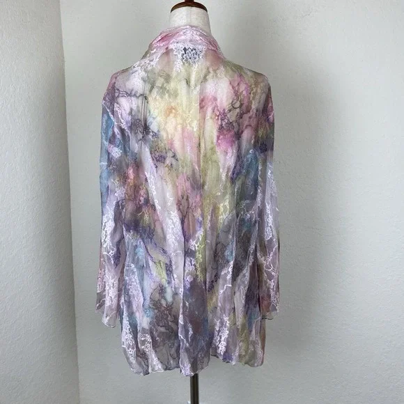 Frazzle XL Sheer Lace Cardigan Rainbow Pastel Colorful Coastal Fairy Drape Front - Picture 3 of 6